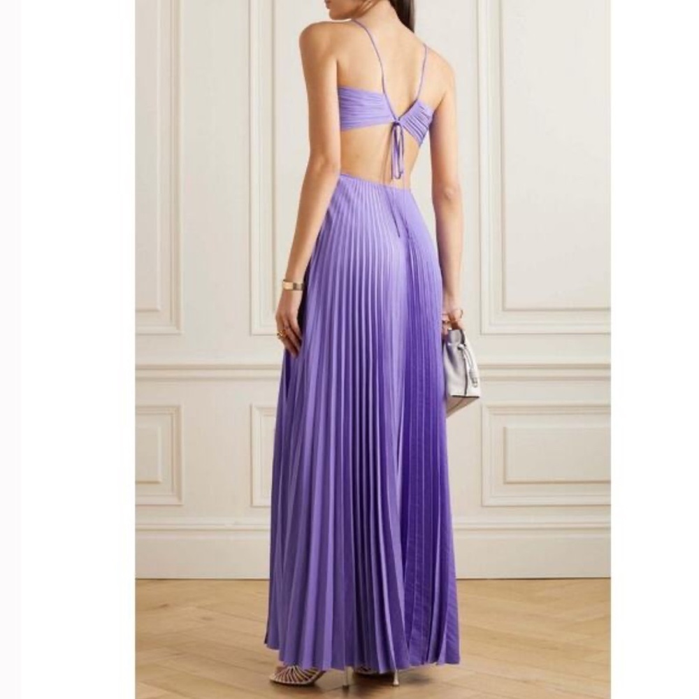 A.L.C. Moira Pleated Purple Halter Maxi Dress Size 14 - Picture 4 of 9